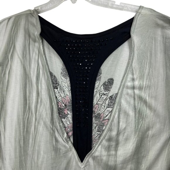 Vocal California Women L Embellished Feather Graphic Tee Racerback Moto USA Made - Picture 9 of 12